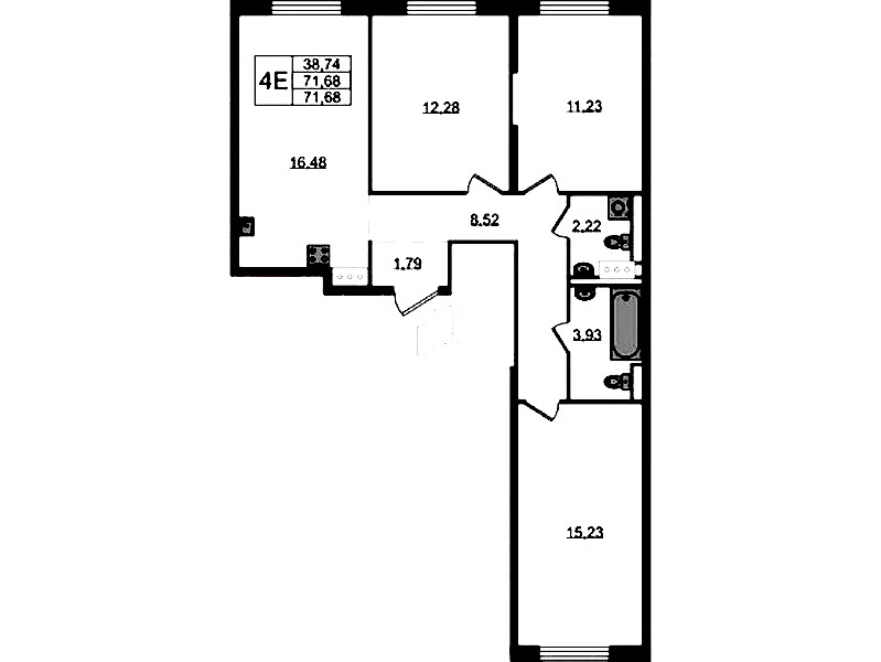 3-комнатная квартира 71.68 м², 2/13 эт., ЖК «Квартал Торики»